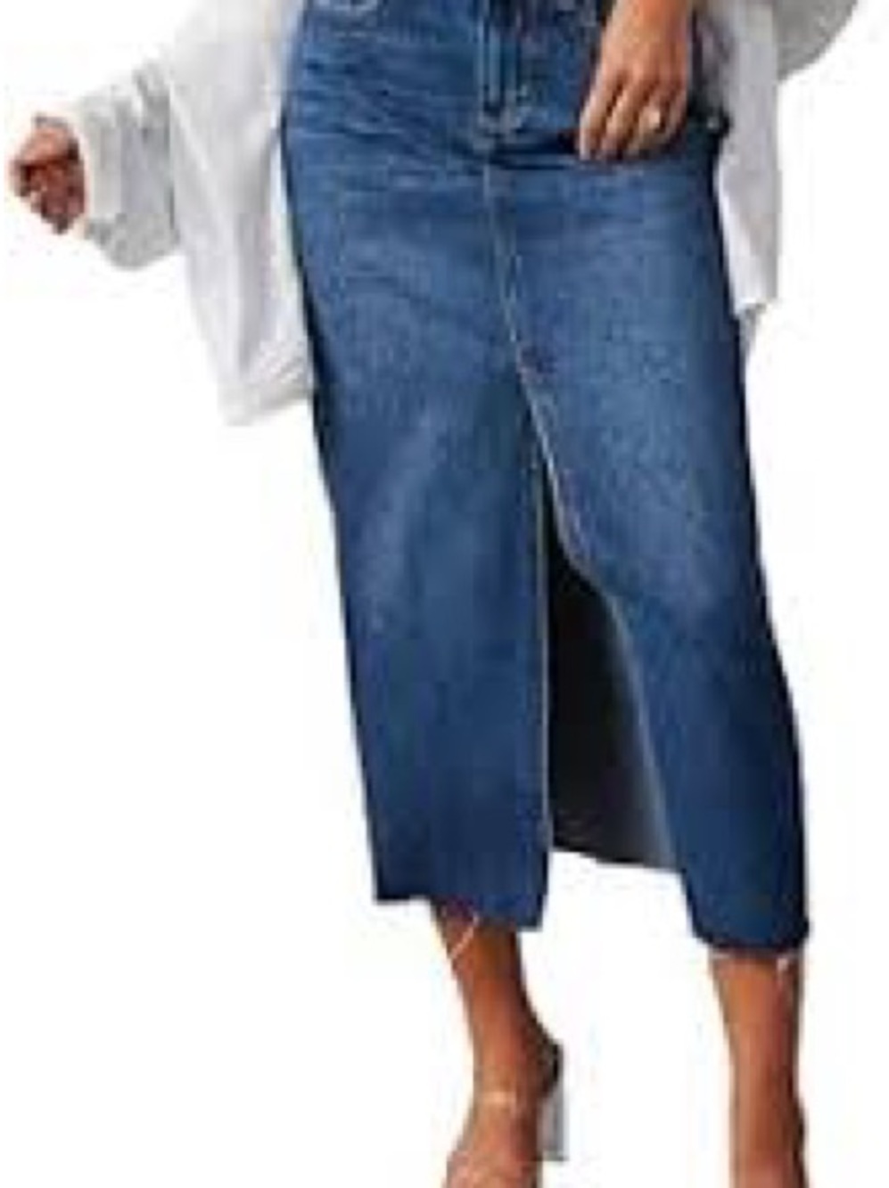 NWT J. Crew Blue Denim Midi Skirt with Front Slit. Size 8